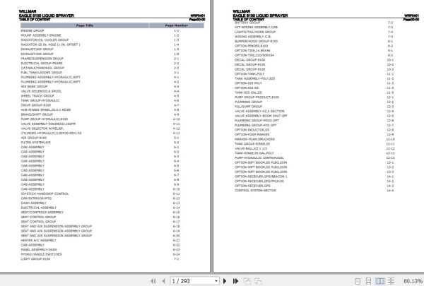 Willmar Liquid Sprayer Eagle 8100 Parts Catalog WRP0401 1