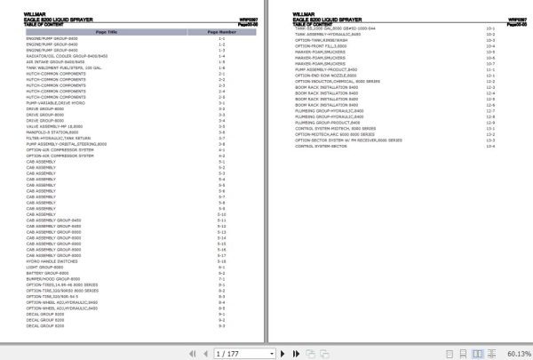 Willmar Liquid Sprayer Eagle 8200 Parts Catalog WRP0397 1