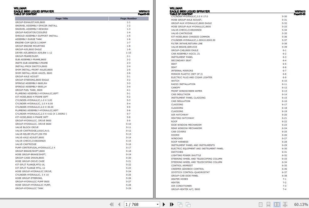 Willmar Liquid Sprayer Eagle 8600 Parts Catalog WRP0413 1
