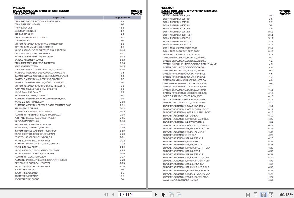 Willmar Liquid Sprayer System Eagle 8650 Parts Catalog WR124185 1