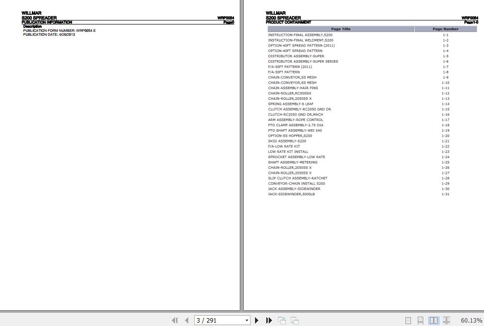 Willmar Spreader S200 Parts Catalog WRP0054 1