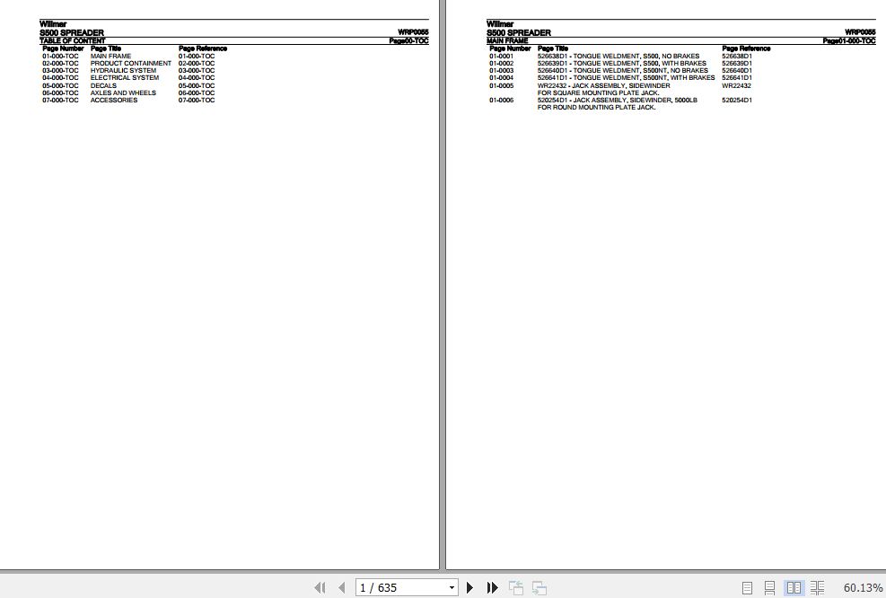 Willmar Spreader S500 Parts Catalog WRP0055 1
