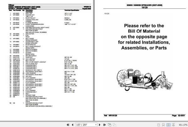 Willmar Spreader SS600 SS800B Parts Catalog WR330118 3