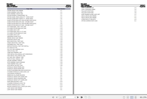 Willmar Tender 1600 Parts Catalog WRP0411 1