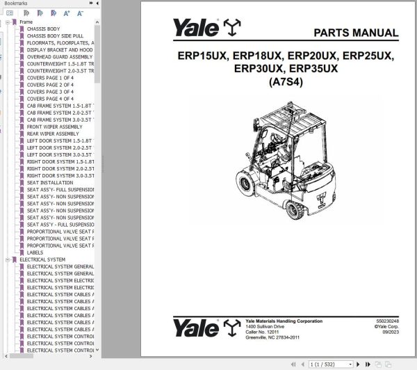 Yale Forklift A7S4 ERP15UX to ERP35UX Parts Manual 550230248 1