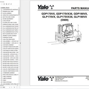 Yale Forklift GDP170VX to GLP190VX D909 Parts Service Manual 2025 1