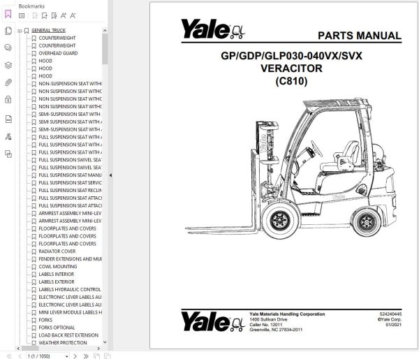 Yale Forklift GP30 VX to GLP 040SVX VERACITOR C810 Parts Service Manual 2024 1