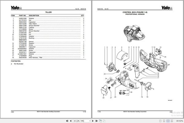 Yale Forklift MS16 BR A959 Parts Manual BP990080 2015 2