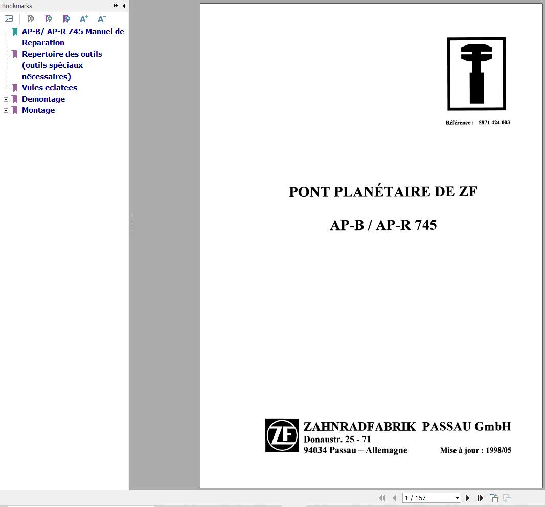 ZF Axle AP B 745 AP R 745 Repair Instructions Manual 5871424003 FR 1