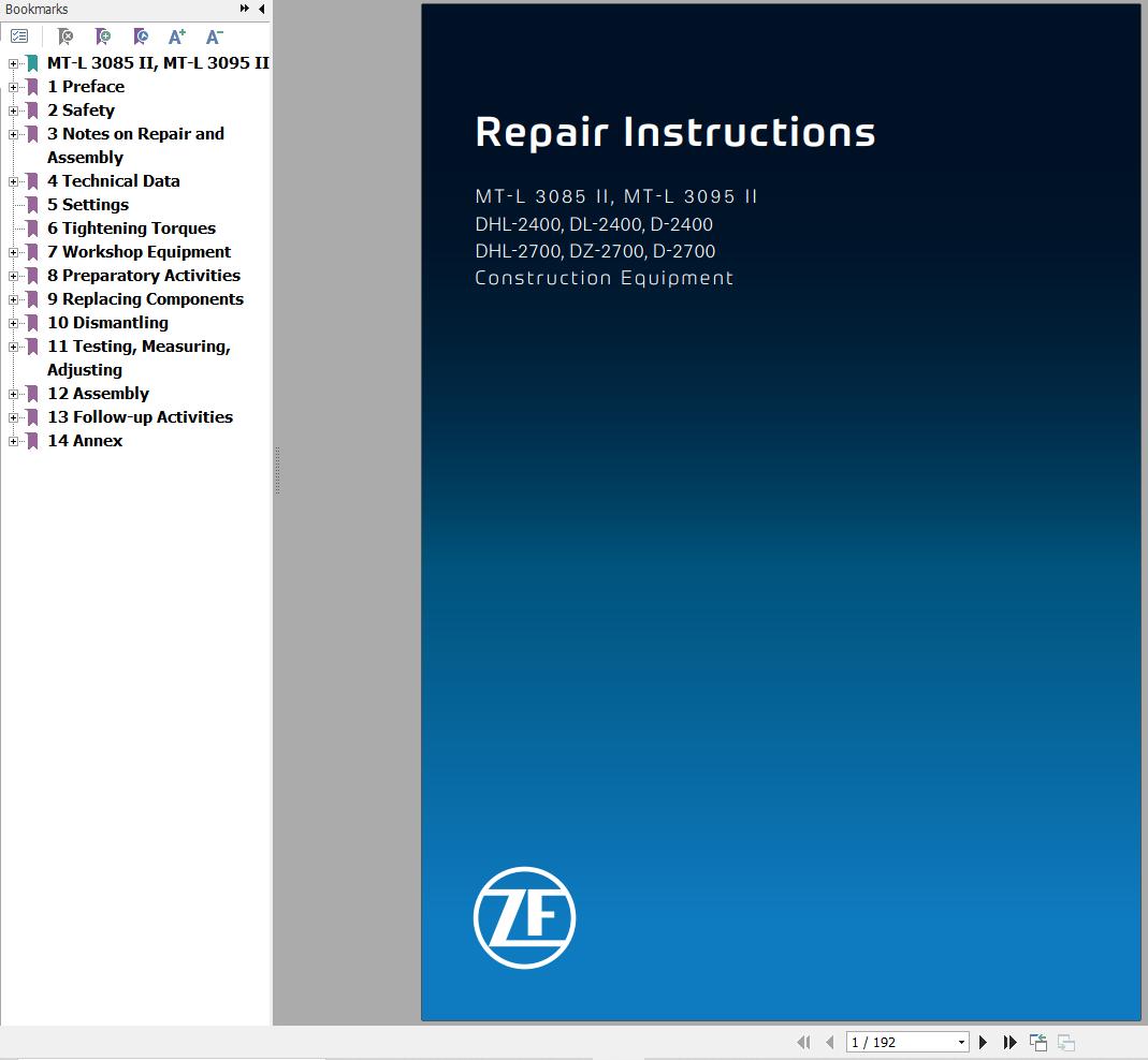 ZF Axle MT L 3085II MT L 3095II Repair Instructions Manual 5871.529.902 1