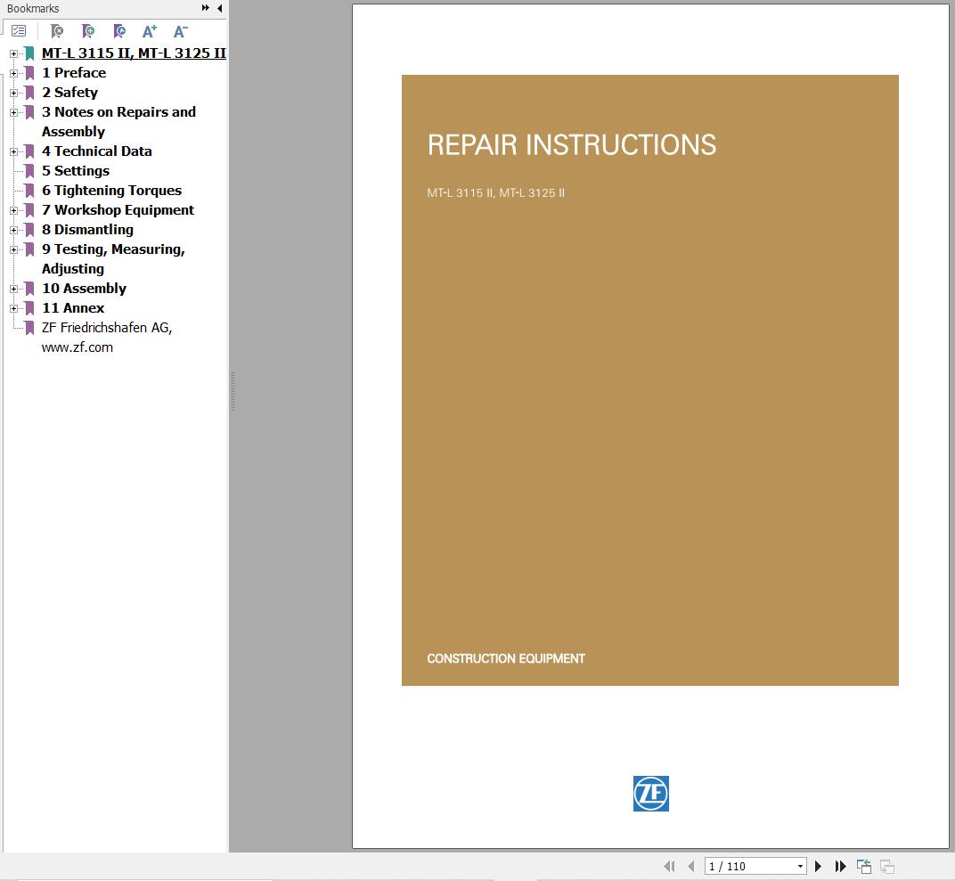 ZF Axle MT L 3115II MT L 3125II Repair Instructions Manual 5871.532.902 1