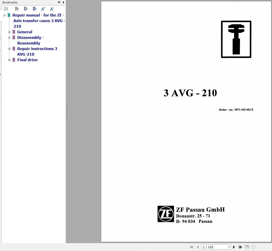 ZF Axle Transfer Cases 3AVG210 Repair Manual 5871020002E 1