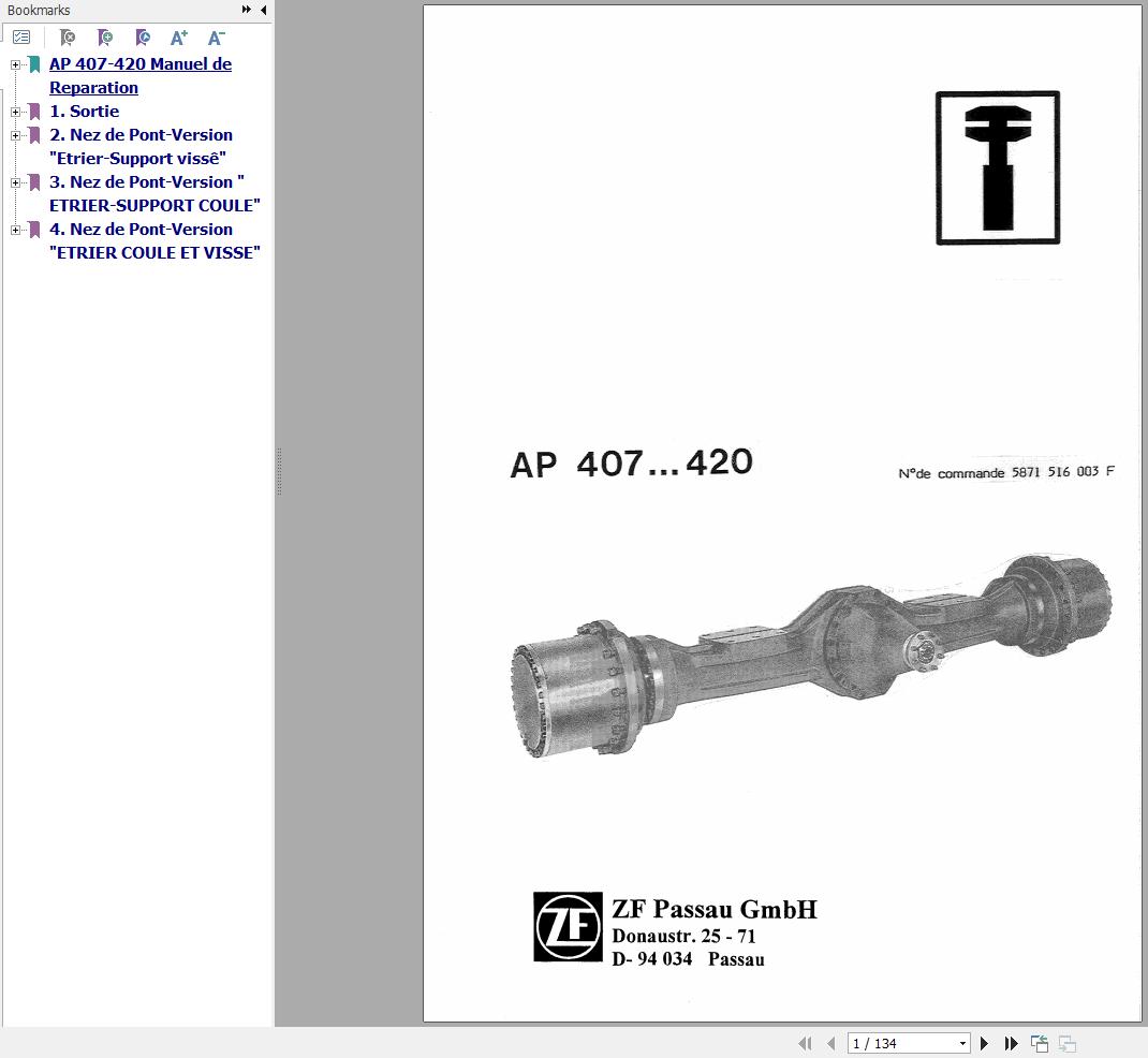 ZF Axles AP407 to AP420 Repair Manual 5871516003F DE 1
