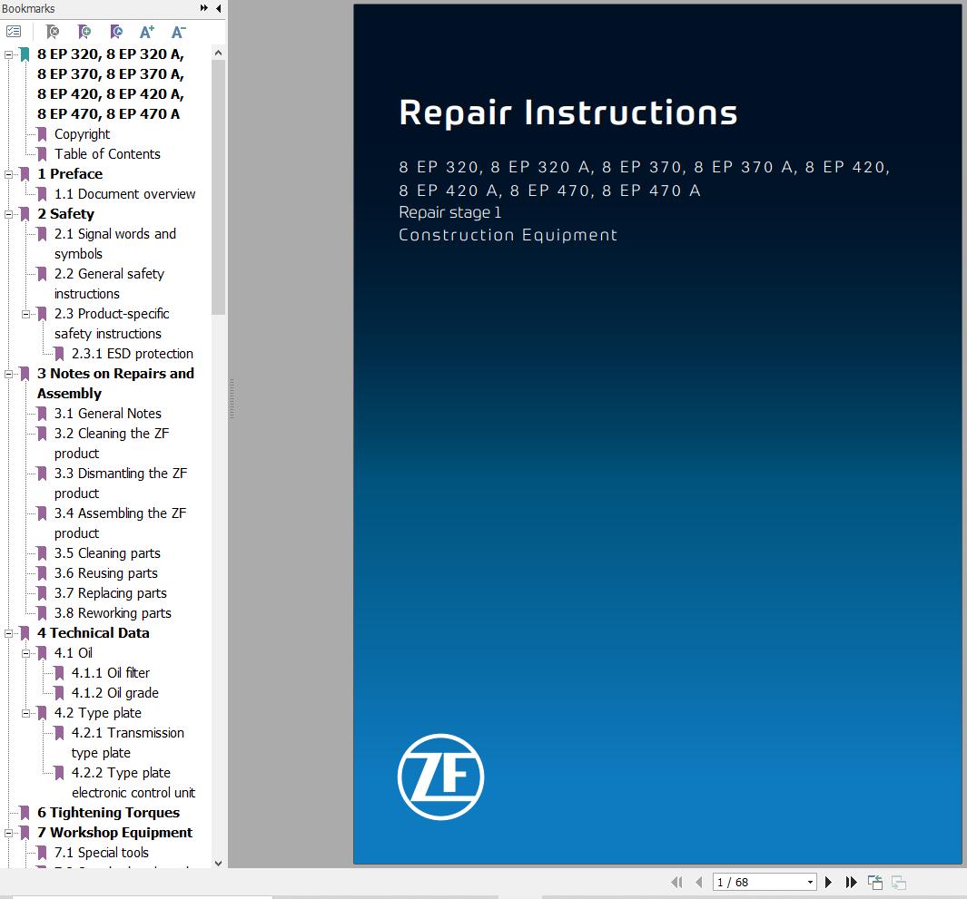 ZF Gear shifting 8 EP 320 to 8 EP 470 A Repair Instructions 1