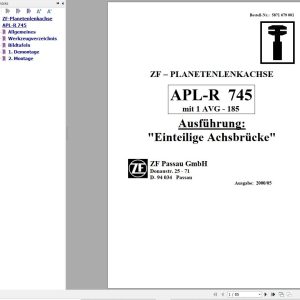 ZF Single Axle Bridge APL R 745 Instructions Manual 5871679001 DE 1