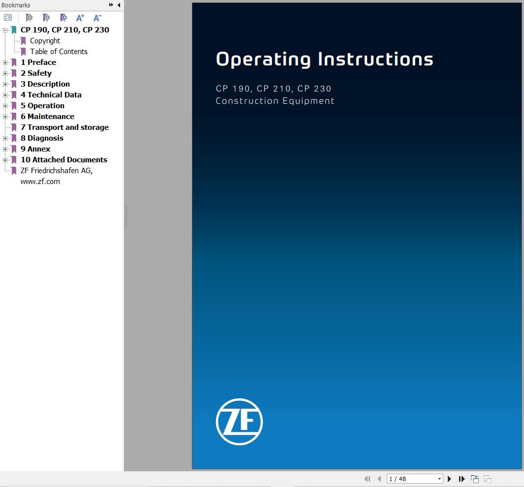 ZF Transmission CP190 CP210 CP230 Operating Instructions Manual 1