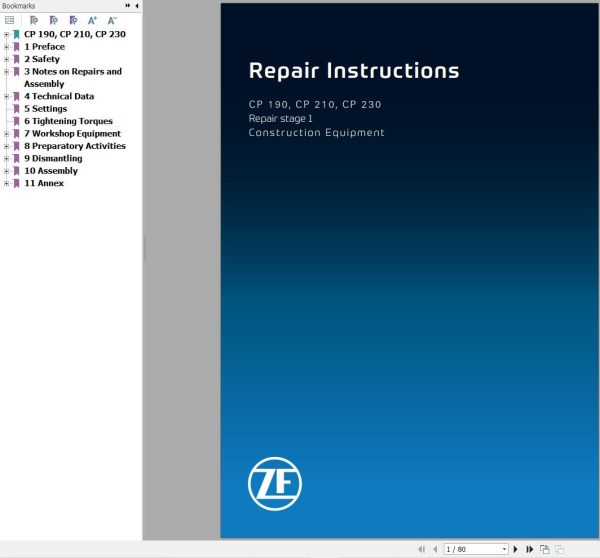 ZF Transmission CP190 CP210 CP230 Stage 1 Repair Instructions Manual 1