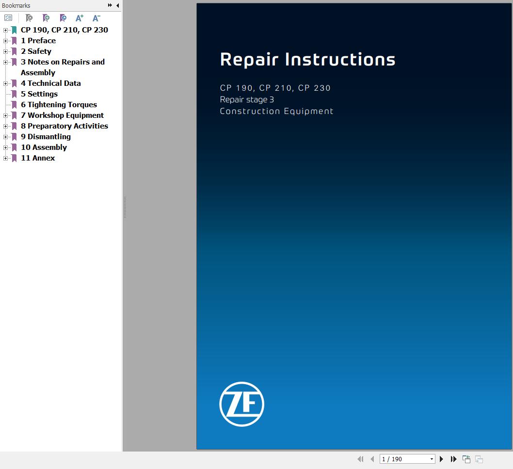 ZF Transmission CP190 CP210 CP230 Stage 3 Repair Instructions Manual 1