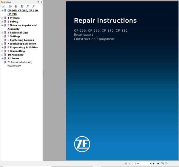 ZF Transmission CP260 CP290 CP310 CP330 Stage 1 Operating Instructions Manual 1