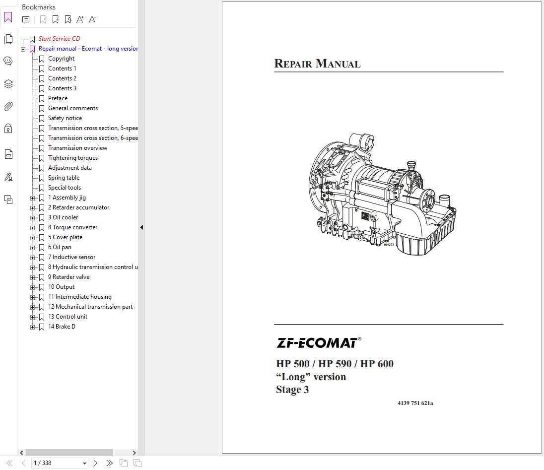 ZF Transmission HP500 HP590 HP600 Long version Stage3 Repair Manual 4139751621a 1