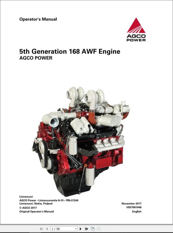 AGCO Engine 5th Generation 168AWF Operator Manual V837091046 1