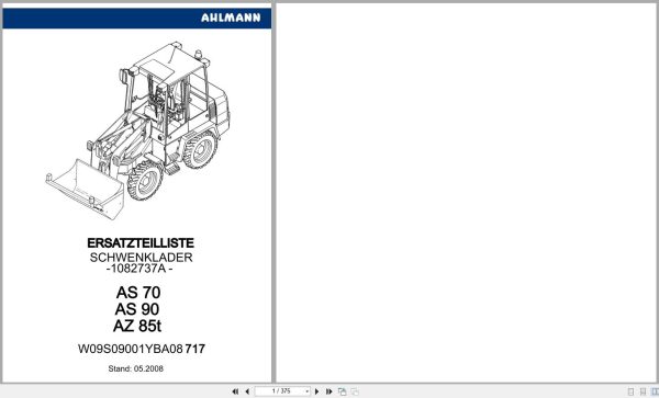 Ahlmann Loader AS70 AS90 AZ85t Parts Catalog 1