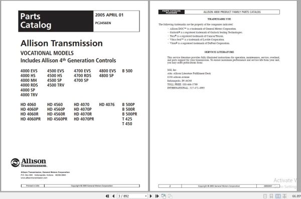 Alliso Transmission 4000 Series Parts Catalog PC2456 1