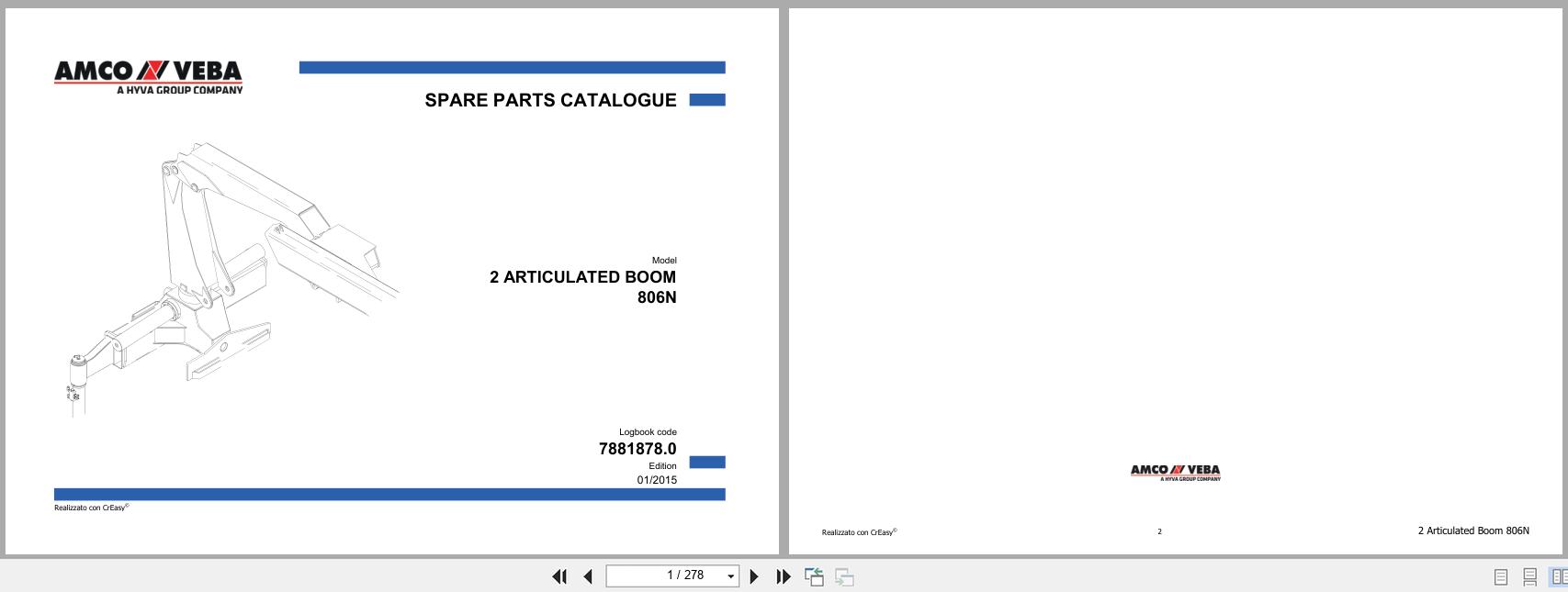 Amco Veba Articulated Boom 806N Spare Parts Catalog