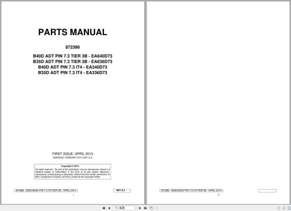 Bell Dump Truck B40D B35D PIN 7.3 Tier 3B IT4 Parts Manual 1