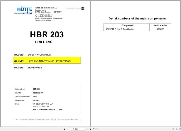 Casagrande Drill Rig BHR 203 Operation and Maintenance Manual 1