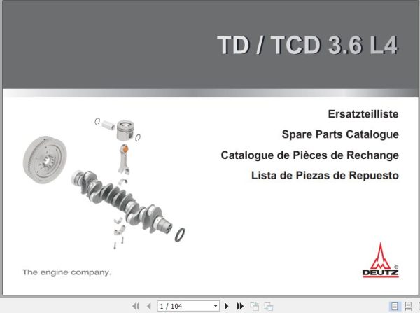 Deutz Engine TD3.6 L4 TCD3.6 L4 Spare Parts Catalog DE EN FR ES 1