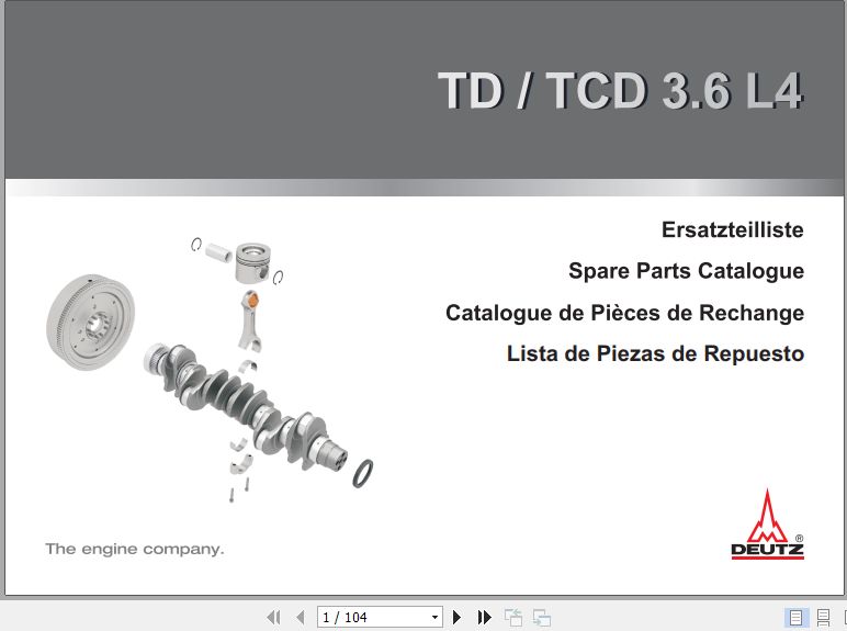 Deutz Engine TD3.6 L4 TCD3.6 L4 Spare Parts Catalog DE EN FR ES 1