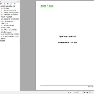 Deutz Fahr Tractor Agrofarm TTV 430 Operator Manual 1