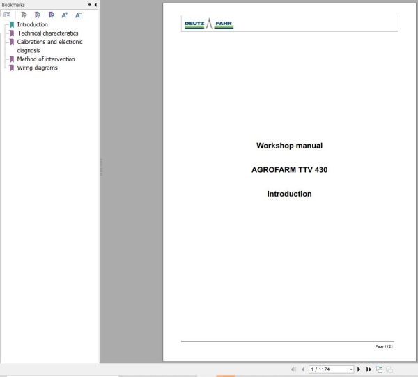 Deutz Fahr Tractor Agrofarm TTV 430 Workshop Manual 1