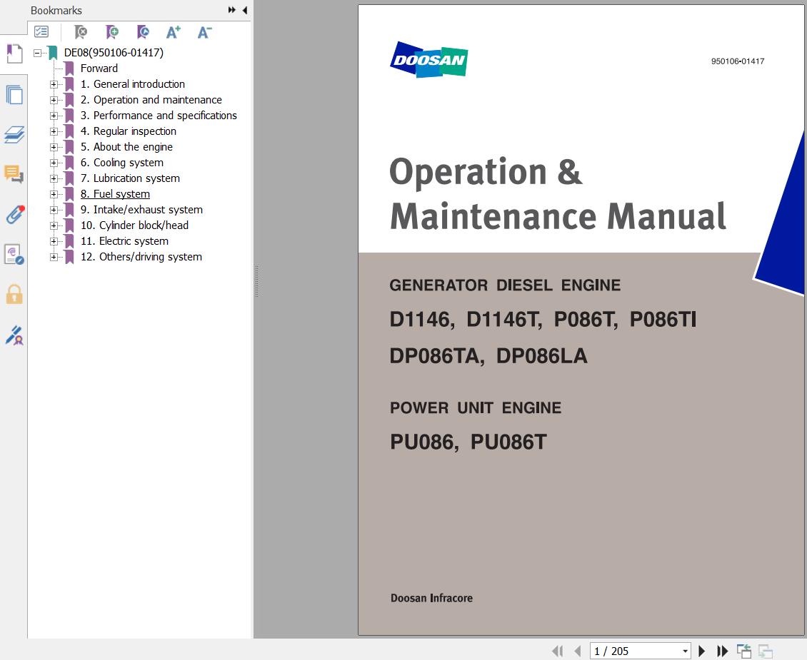 Doosan Engine D1146 PU086 Operation and Maintenance Manual 950106 01417 1