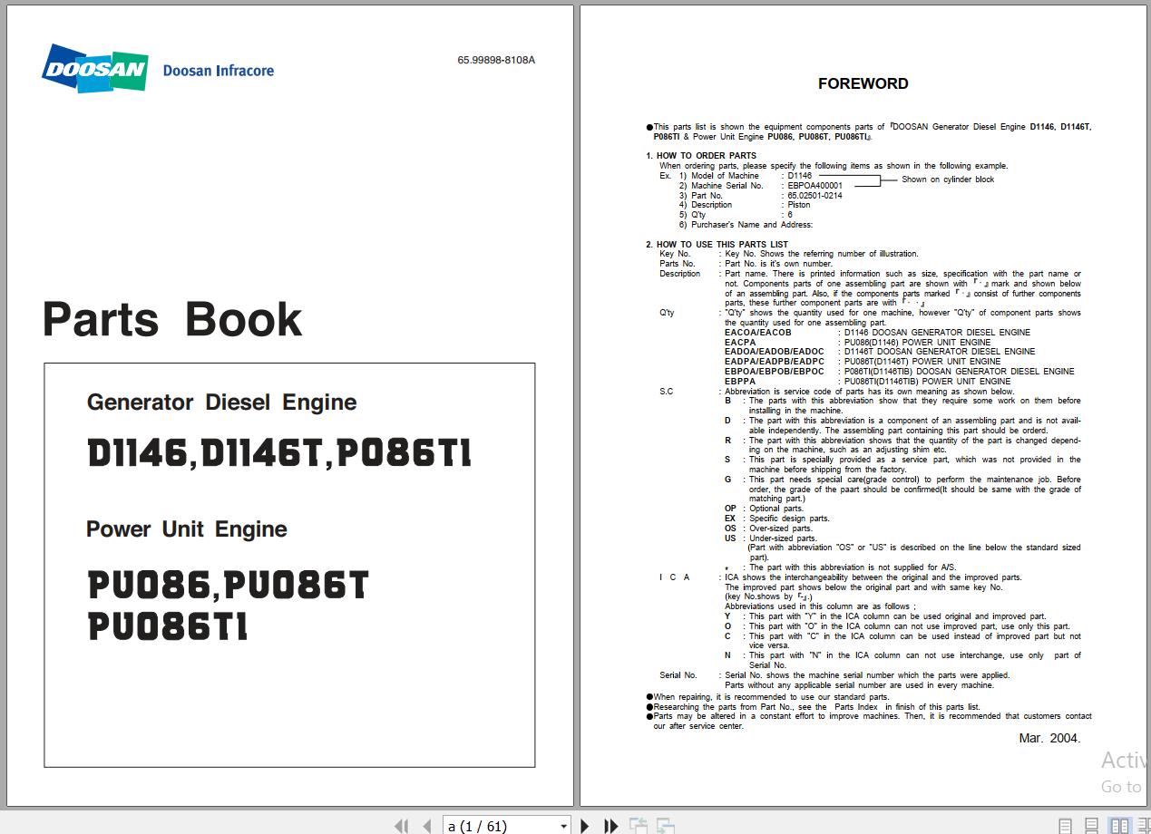 Doosan Engine D1146 PU086 Parts Book 65 1