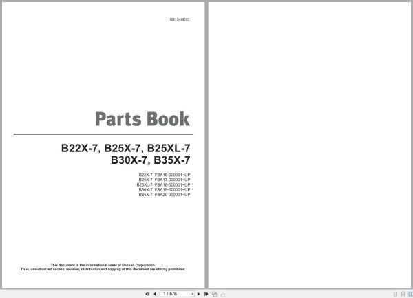 Doosan Forklift B22X 7 B25X 7 B25XL 7 B30X 7 B35X 7 Parts Book 1