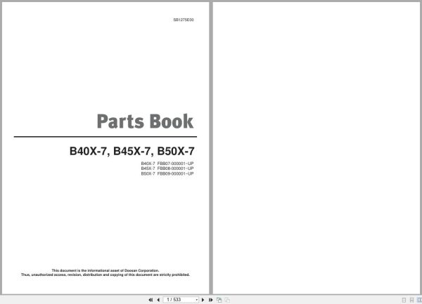 Doosan Forklift B40X 7 B45X 7 B50X 7 Parts Book 1