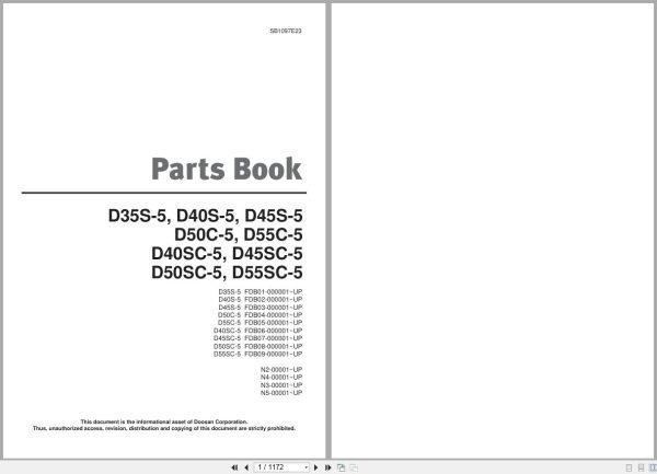 Doosan Forklift D35S 5 to D55SC 5 Parts Book SB1097E23 1
