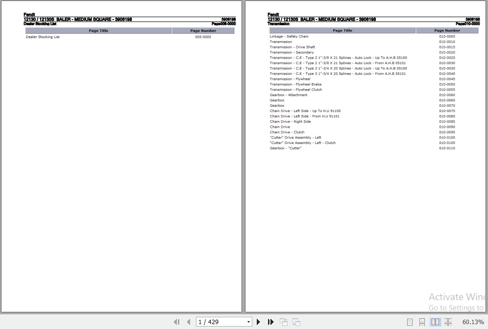 Fendt Baler Medium Square 12130 12130S Parts Catalog 3906198 01.2011 1