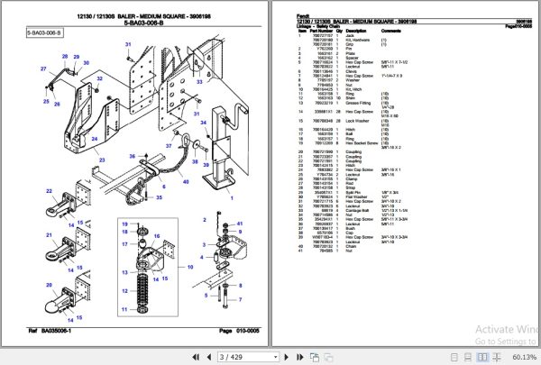 Fendt Baler Medium Square 12130 12130S Parts Catalog 3906198 01.2011 2