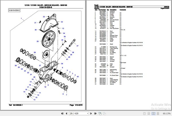 Fendt Baler Medium Square 12130 12130S Parts Catalog 3906198 01.2011 3