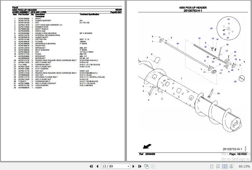 Fendt Combine 4300 Pick Up Header Parts Catalog 652450 10.2020 2