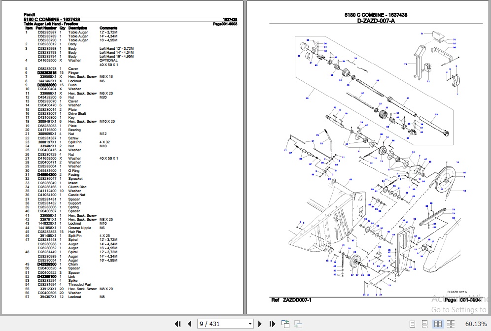 Fendt Combine 5180 C Parts Catalog 1637438 07.2005 2