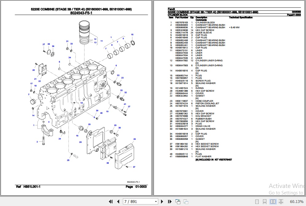 Fendt Combine 5220E Parts Catalog 3906388 03.2019 2
