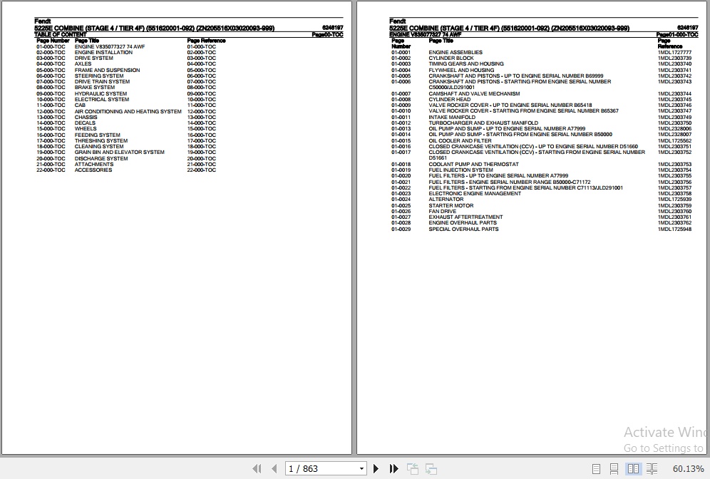 Fendt Combine 5225E Parts Catalog 6246197 03.2019 1