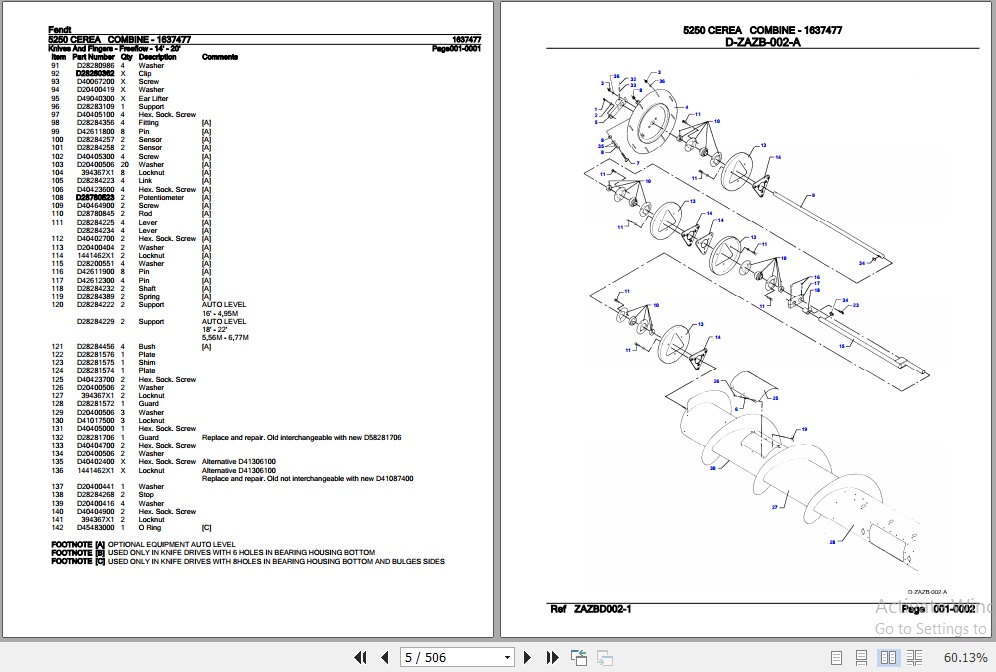 Fendt Combine 5250 CEREA Parts Catalog 1637477 07.2005 2