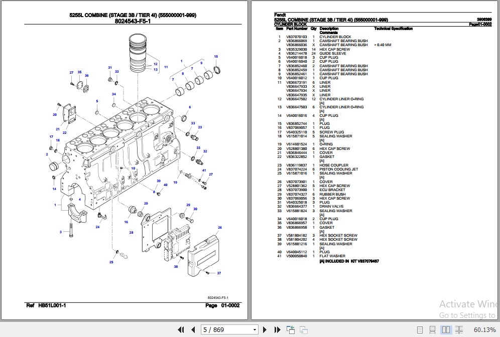 Fendt Combine 5255L Parts Catalog 3906389 03.2019 2