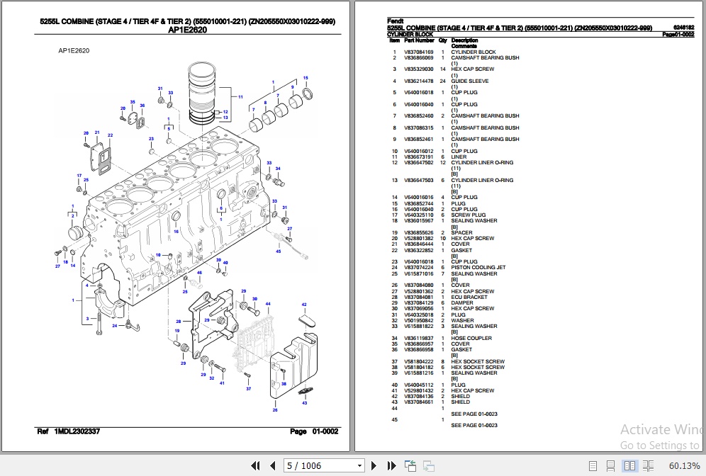Fendt Combine 5255L Parts Catalog 6246182 03.2019 2