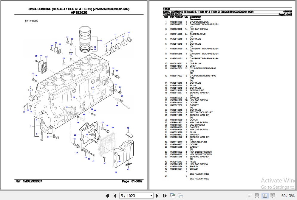 Fendt Combine 5255L Parts Catalog 6246522 07.2019 2